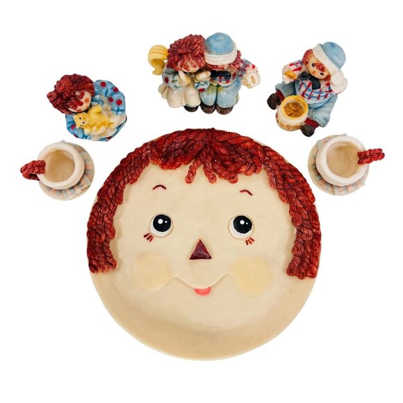 Raggedy Ann & Andy 1994 Popular Imports Miniature Resin Vtg Tea Set USA - Picture 2 of 16